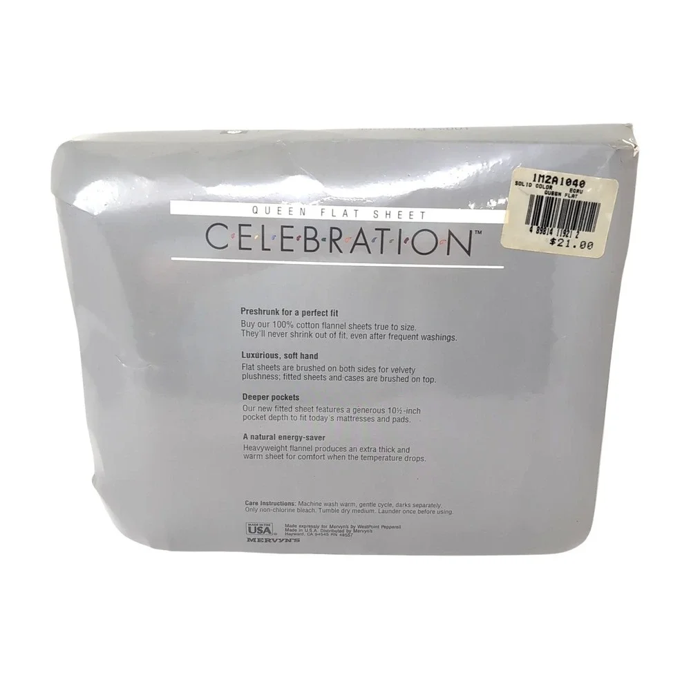 VTG Mervyns Celebration Flannel Flat Sheet Queen Size Solid Ecru NEW NOS USA